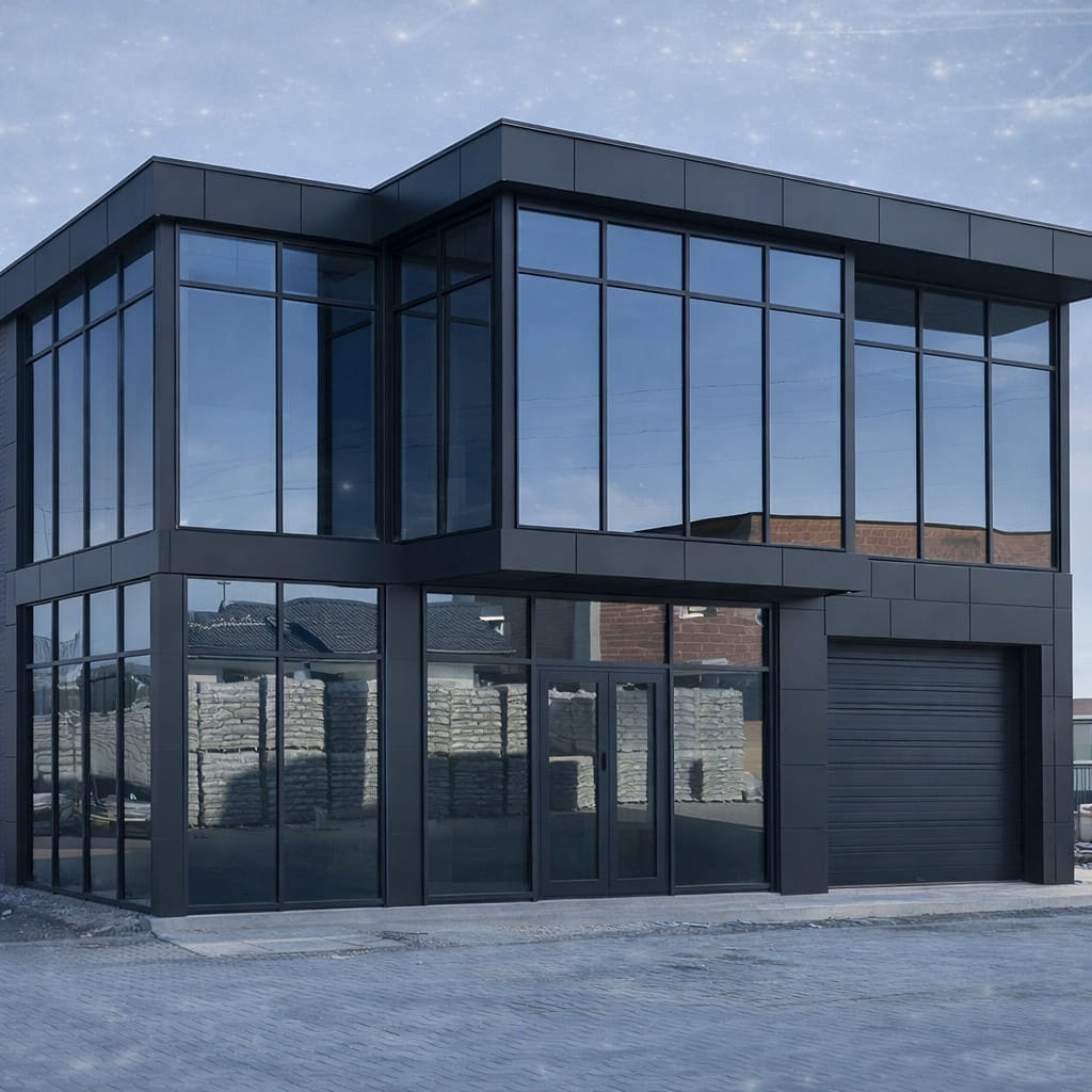 Objekt dykatësh me xham dhe alumini të errët – ALUSET